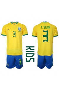 Brasil Thiago Silva #3 Babyklær Hjemme Fotballdrakt til barn VM 2022 Korte ermer (+ Korte bukser)